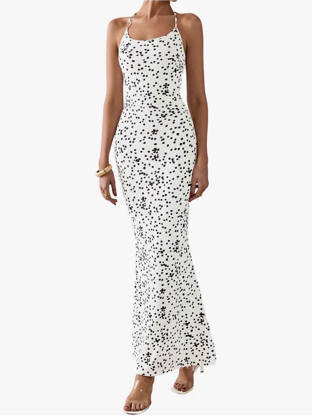 Pretty Garden Maxi Dress White with Black Polka Dots